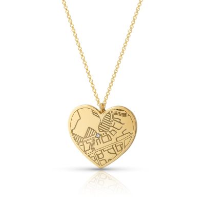 Ties of Heart Engraved Map Necklace [14 Karat Gold]