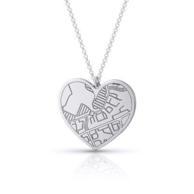 Ties of Heart Engraved Map Necklace [14 Karat White Gold]