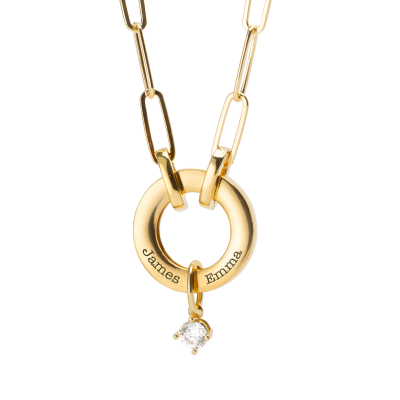 Family Circle Link Chain Name Necklace with 0.3ct Diamond [14 Karat Gold]