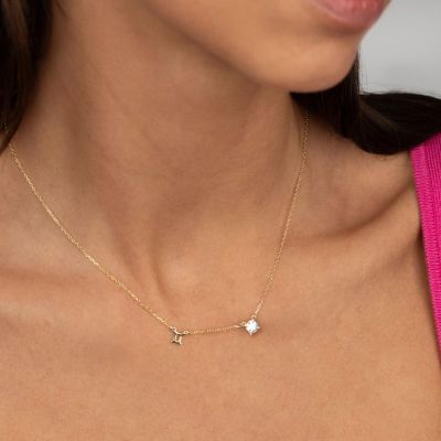 Helena Zodiac Necklace with 0.3 ct Diamond [14 Karat Gold]