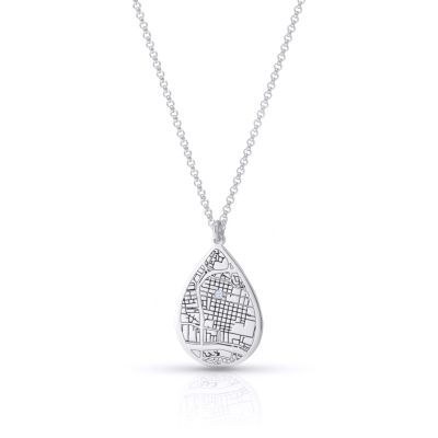 Cherished Spot Engraved Map Necklace [14 Karat White Gold]
