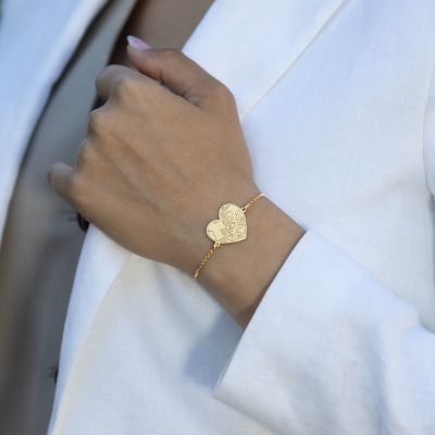 Ties of Heart Engraved Map Bracelet [14 Karat Gold]