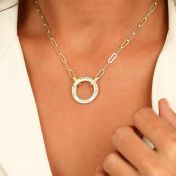 Helena Circle Link Chain Name Necklace with a Diamond [18K Gold Vermeil]