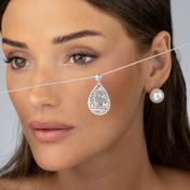 Cherished Spot Engraved Map Necklace with Diamond [14 Karat White Gold]