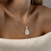 Cherished Spot Engraved Map Necklace with Heart Diamond [Sterling Silver]