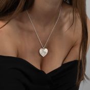 Ties of Heart Engraved Map Necklace [14 Karat White Gold]