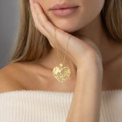 Ties of Heart Engraved Map Necklace with Heart Diamond [14 Karat Gold]