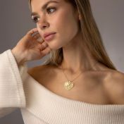 Ties of Heart Engraved Map Necklace with Heart Diamond [14 Karat Gold]