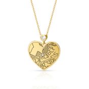 Ties of Heart Engraved Map Necklace with Heart Diamond [14 Karat Gold]