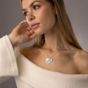 Ties of Heart Engraved Map Necklace with Heart Diamond