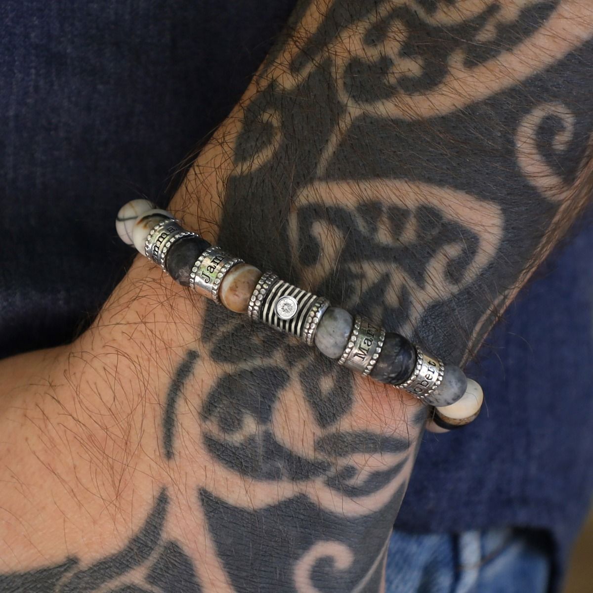 Picasso Jasper Men Name Bracelet With Diamond