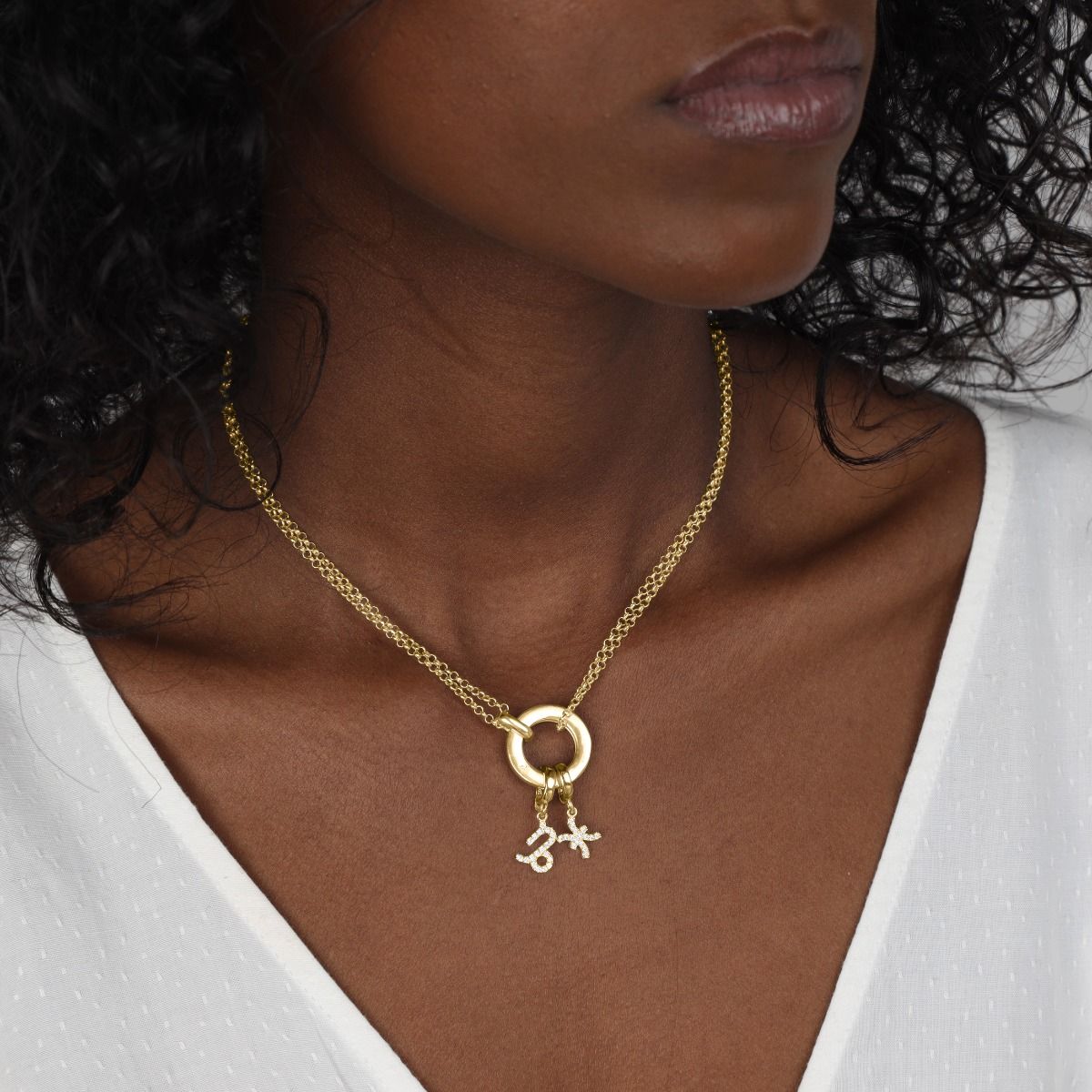Anna Double Layer Necklace [18K Gold Vermeil] - with Zodiac Signs