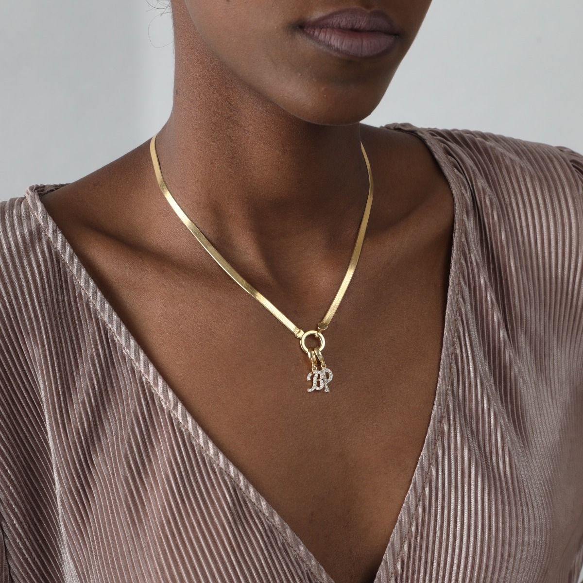 Arya Herringbone Necklace [18K Gold Vermeil] - with Initials