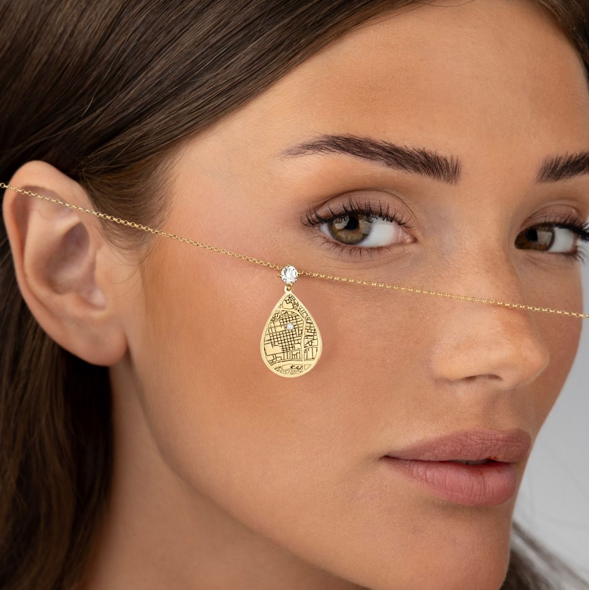 Cherished Spot Engraved Map Necklace With 1 Ct Diamond [18K Gold Plated]