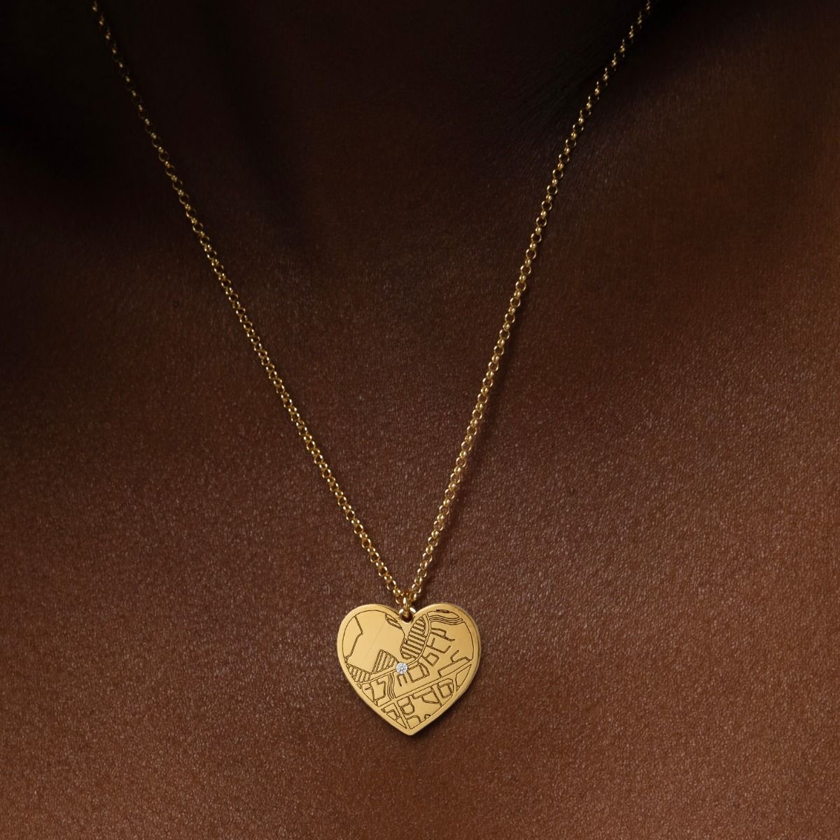 Ties of Heart Engraved Map Necklace [14 Karat Gold]