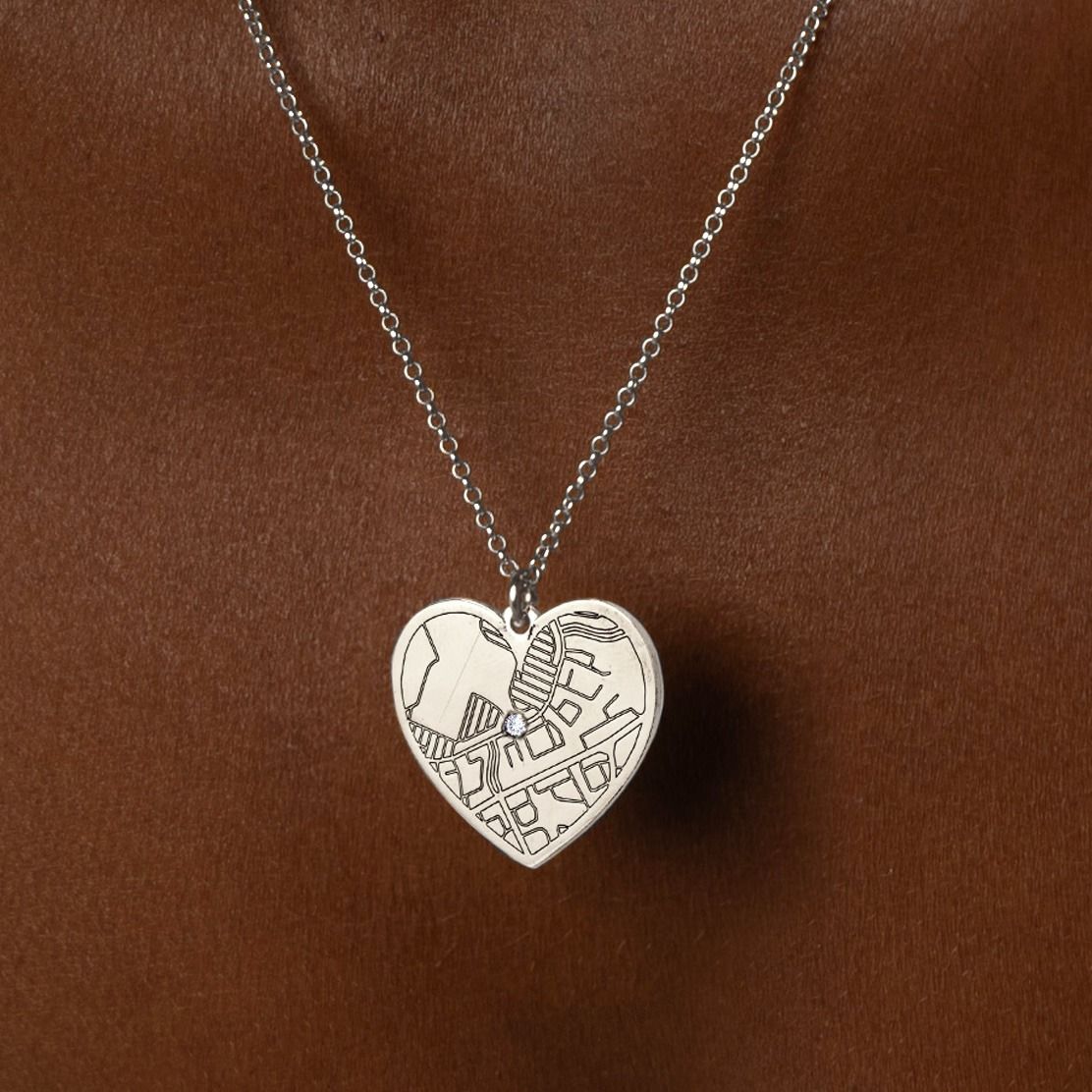 Ties of Heart Engraved Map Necklace