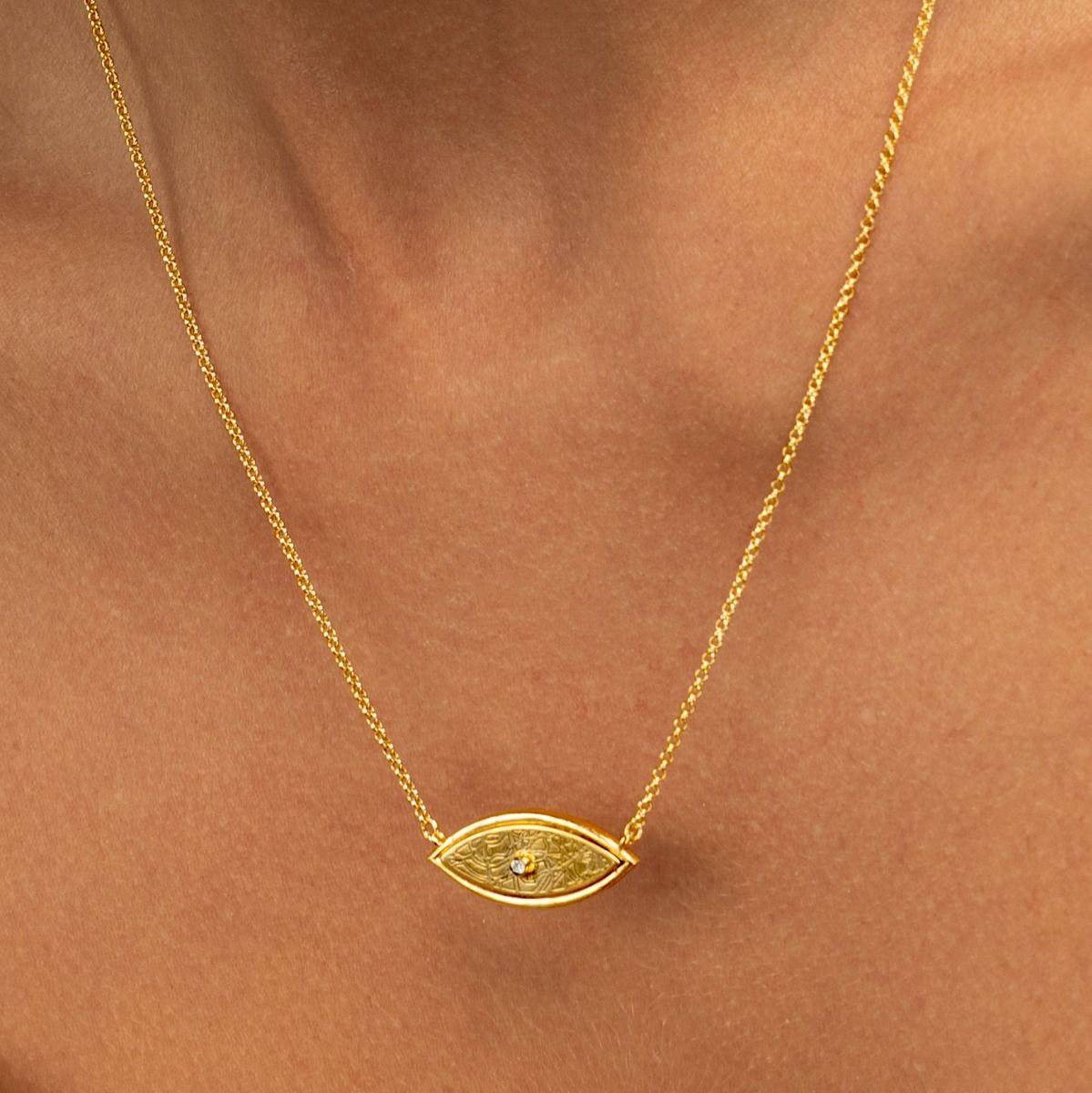 Evil Eye Engraved Map Necklace [18K Gold Vermeil]