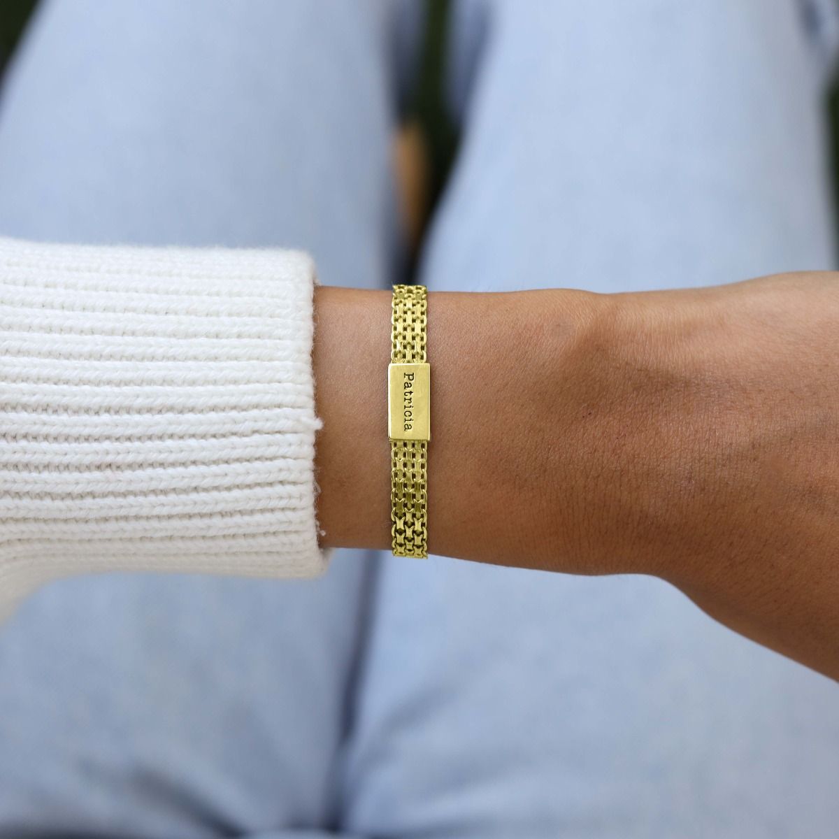 Herringbone Name Bracelet [18k Gold Vermeil]