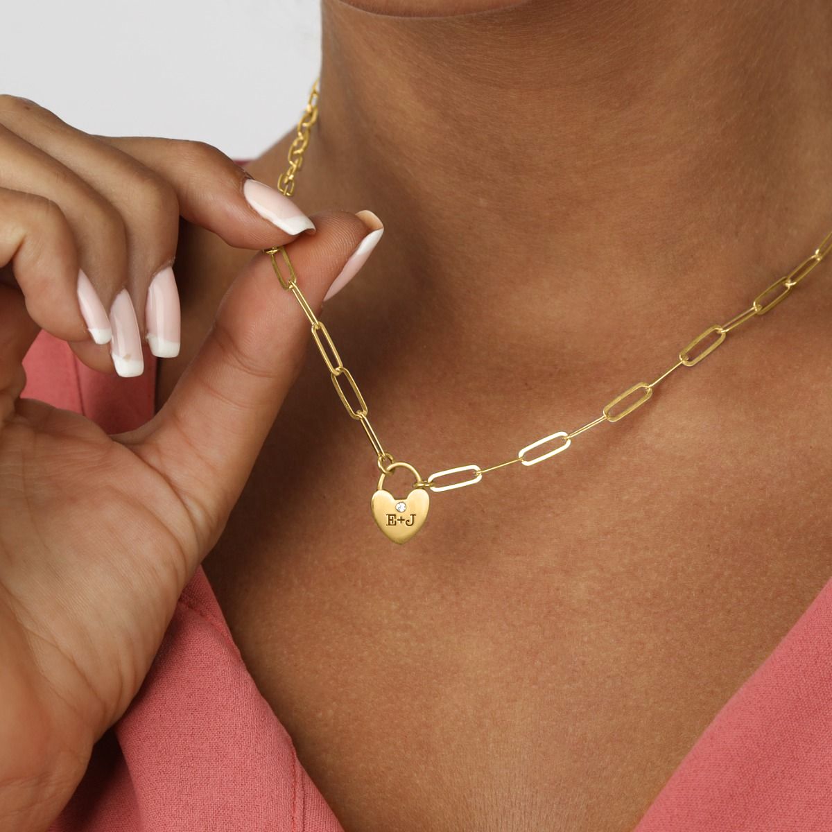 Ties Of The Heart Initials Paperclip Necklace with Diamond [18K Gold Vermeil]