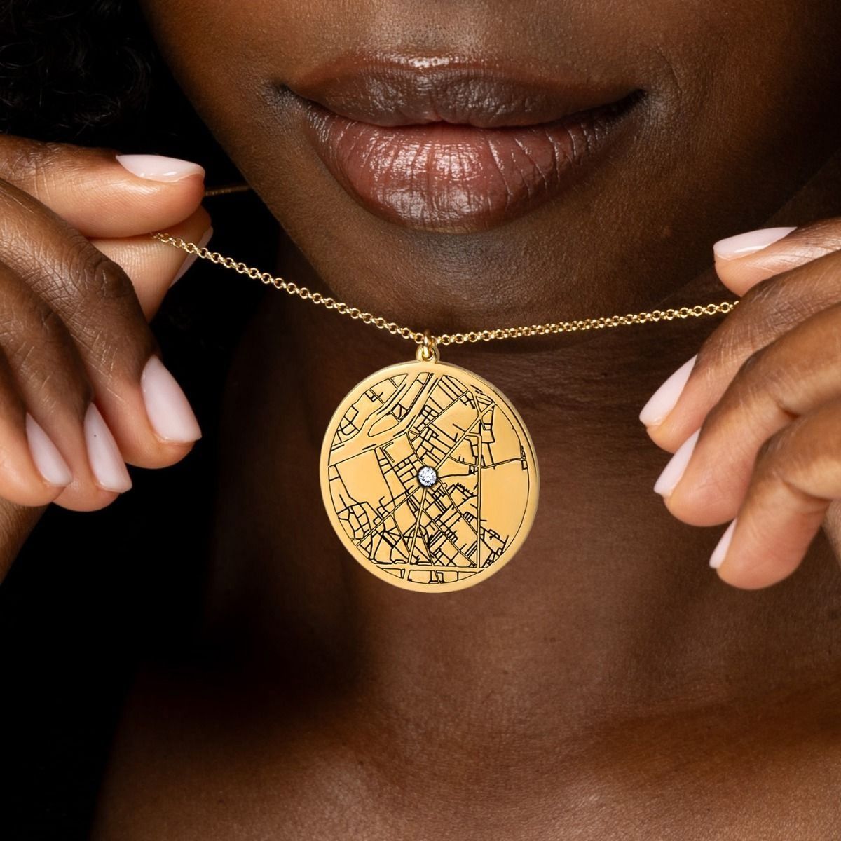 Precious Spot Engraved Map Necklace [18K Gold Plated]