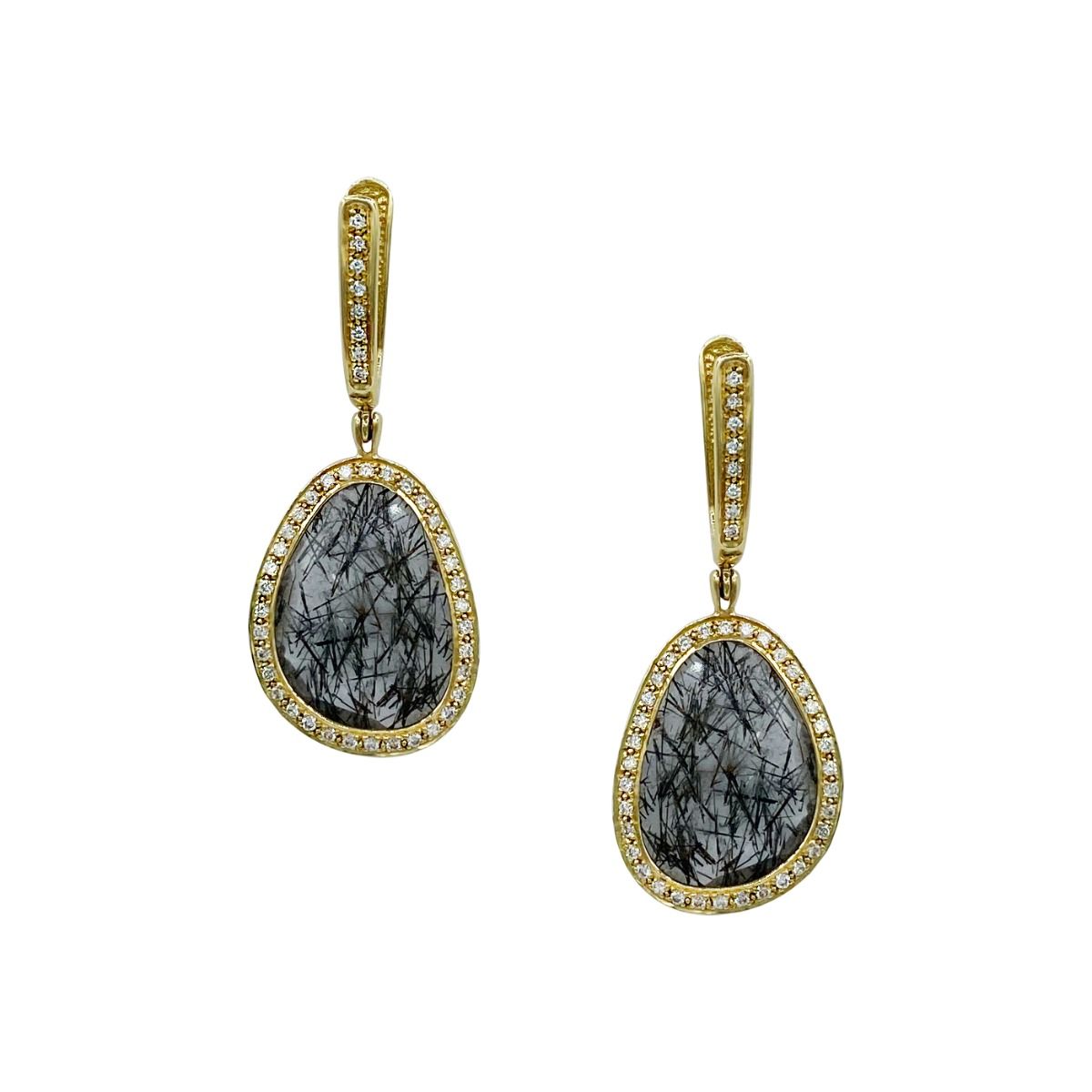 Black Rutile Bezel Earrings [18K Gold]