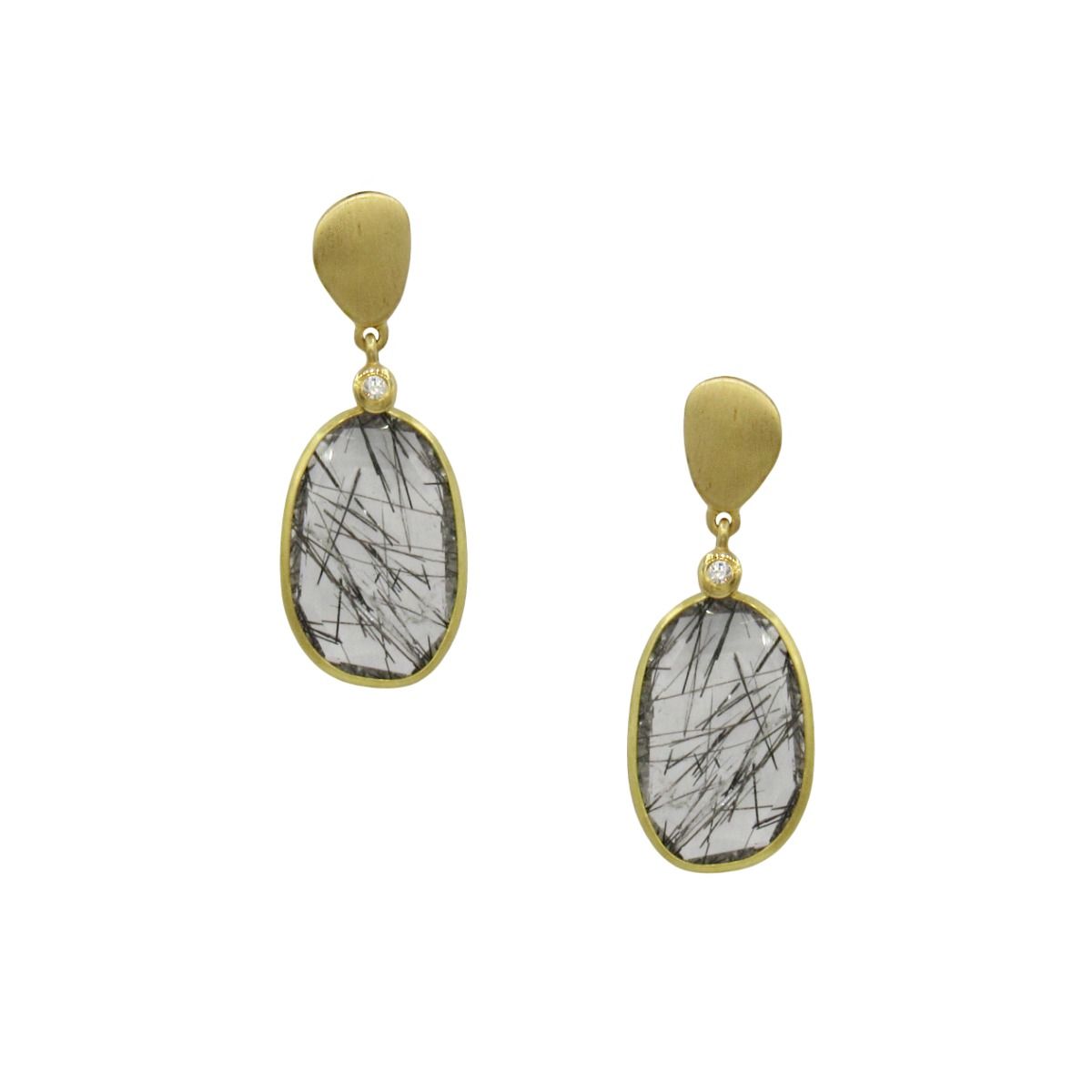 Oval Black Rutile Earrings [18K Gold]