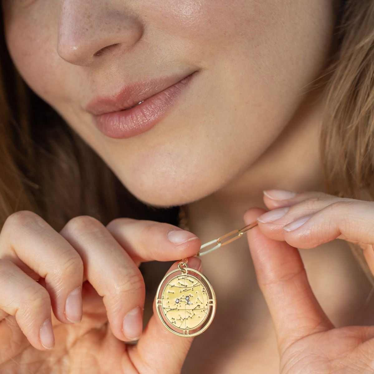 Zodiac Diamonds Sky Map Necklace - Styled Link Chain [18K Gold Vermeil]