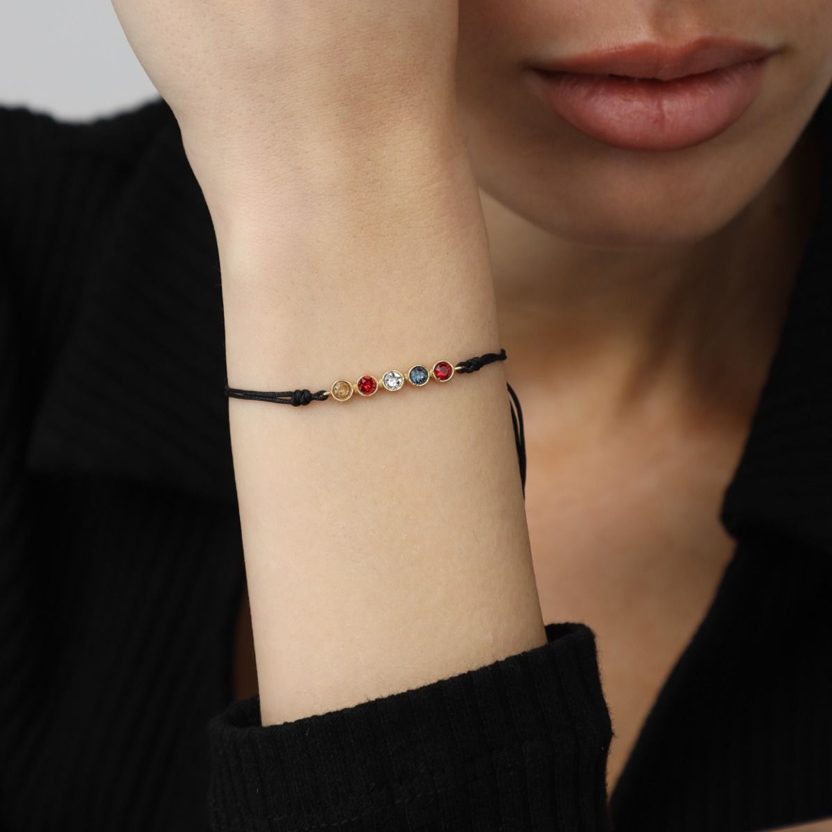 Talisa Stars Birthstone Bracelet - Black String [14K Gold]