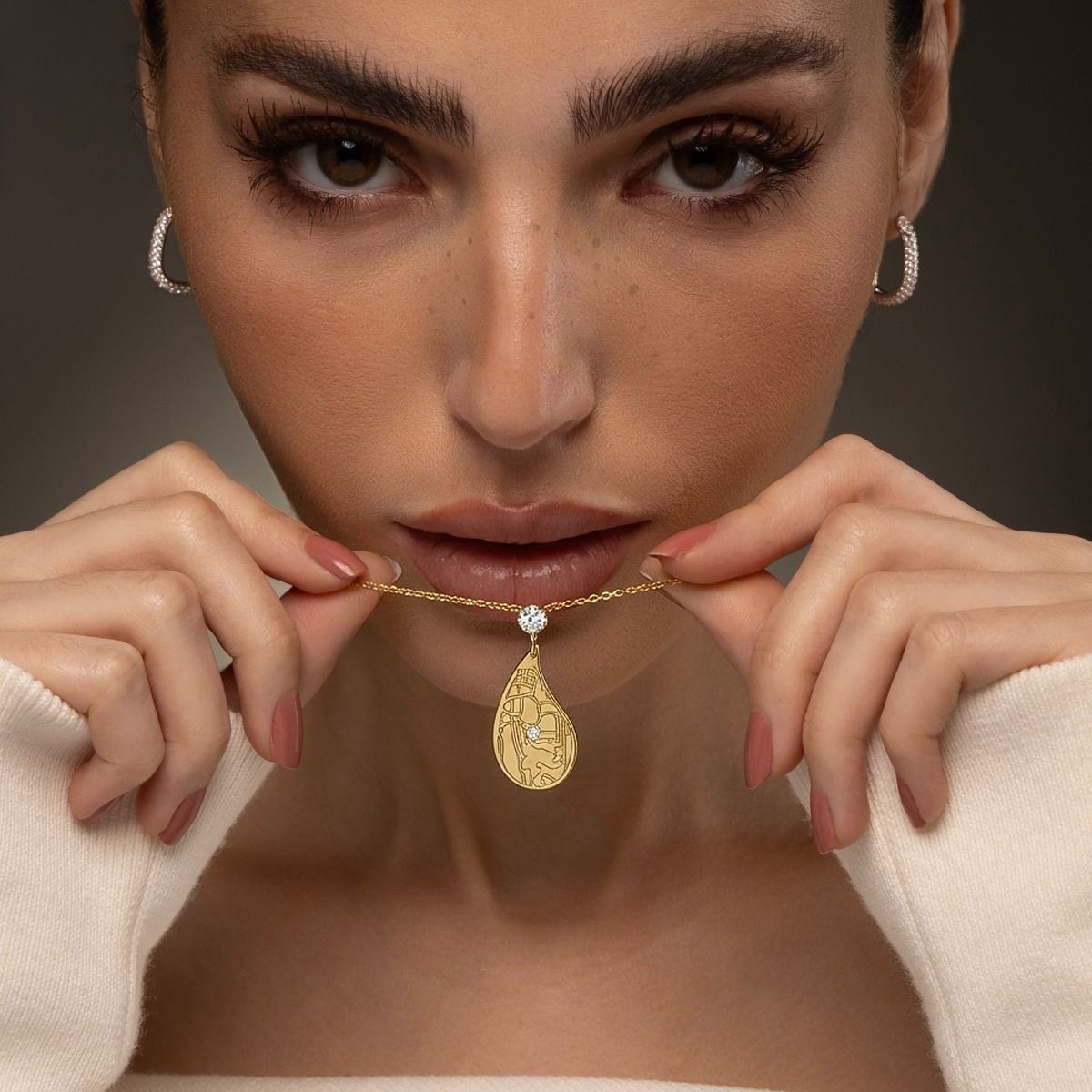 Threads Of Life Engraved Map Necklace with 1ct Diamond [18K Gold Plated]