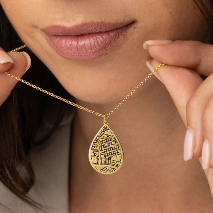 Cherished Spot Engraved Map Necklace [18K Gold Vermeil]