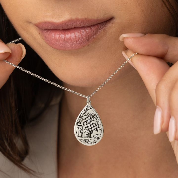 Cherished Spot Engraved Map Necklace [Sterling Silver]