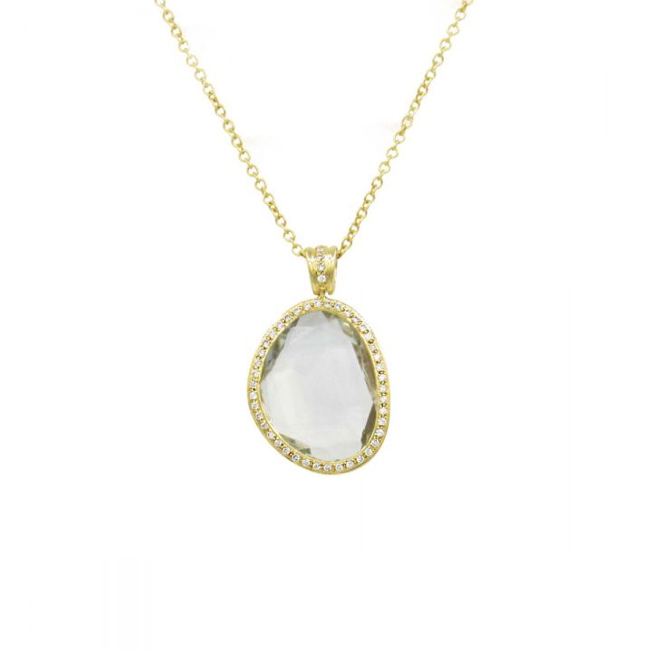 Green Amethyst with Pave Frame Necklace [18K Gold]