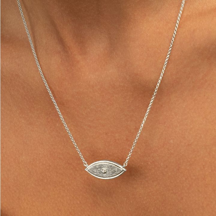 Evil Eye Engraved Map Necklace [Sterling Silver]