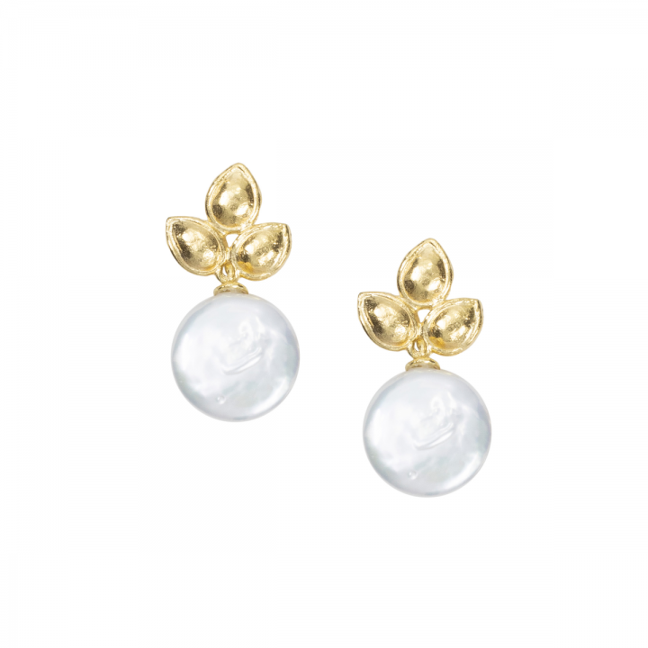Tri-Flower and Pearl Earrings [18K Gold]