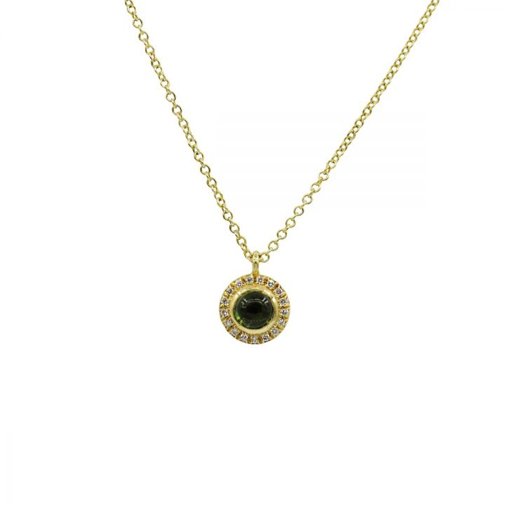 Green Tourmaline Halo Necklace [18K Gold]