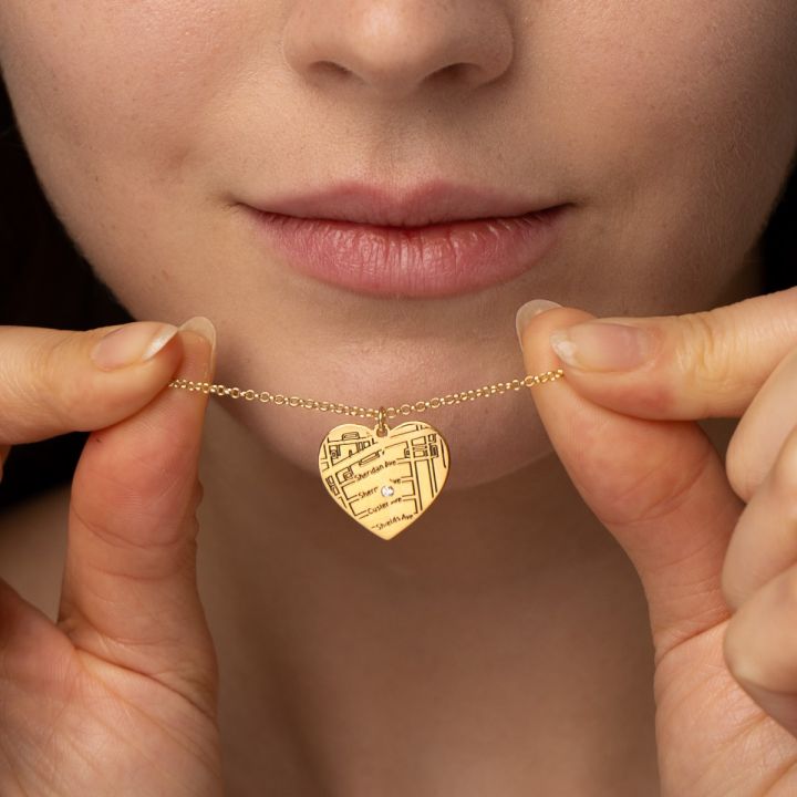 Ties of Heart Engraved Map Necklace [18K Gold Vermeil]