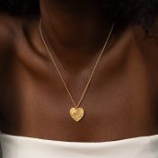 Ties of Heart Engraved Map Necklace [14 Karat Gold]