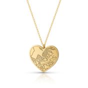 Ties of Heart Engraved Map Necklace [14 Karat Gold]