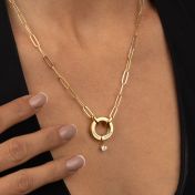 Helena Circle Link Chain Name Necklace with 0.5ct Diamond [14 Karat Gold]