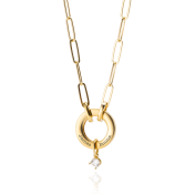 Helena Circle Link Chain Name Necklace with 0.3ct Diamond [14 Karat Gold]