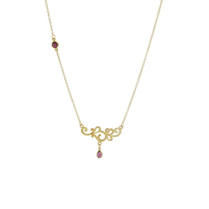 Rhodolite Swirl Horizontal Necklace [14K Gold]