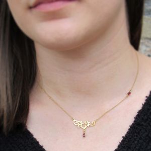 Rhodolite Swirl Horizontal Necklace [14K Gold]