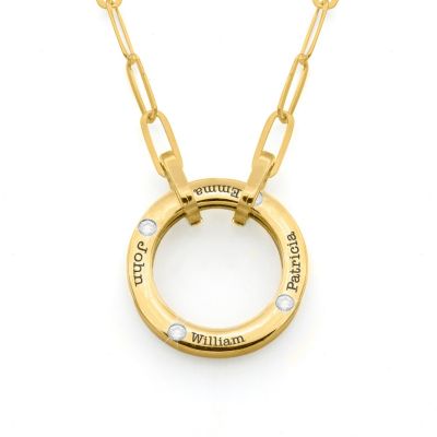 Helena Circle Link Chain Name Necklace with a Diamond [18K Gold Vermeil]