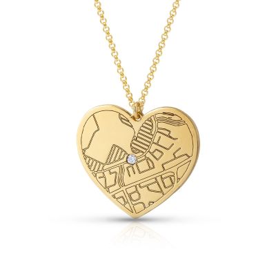 Ties of Heart Engraved Map Necklace [14 Karat Gold]