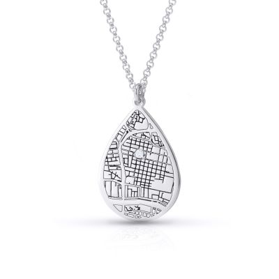 Cherished Spot Engraved Map Necklace [Sterling Silver]