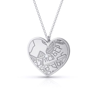 Ties of Heart Engraved Map Necklace [14 Karat White Gold]