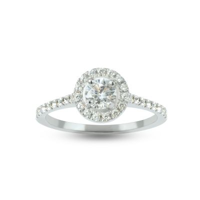 Luna Diamond Halo Engagement Ring - Round Brilliant [14 Karat White Gold]