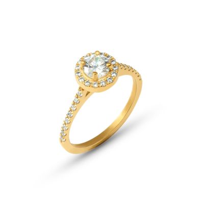 Luna Diamond Halo Engagement Ring - Round Brilliant [14 Karat Yellow Gold]
