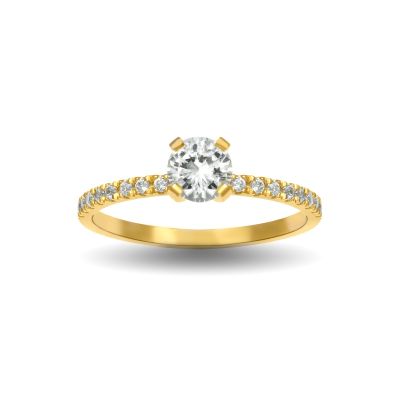 Hailey Pavé Engagement Ring - Round Brilliant [14 Karat Yellow Gold]