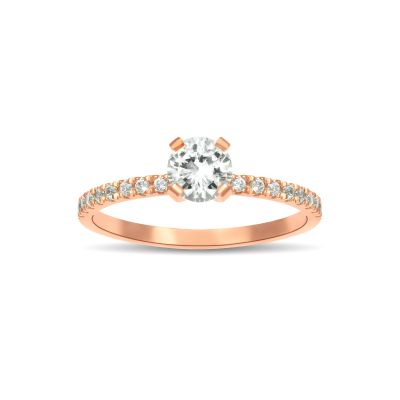 Hailey Pavé Engagement Ring - Round Brilliant [14 Karat Rose Gold]